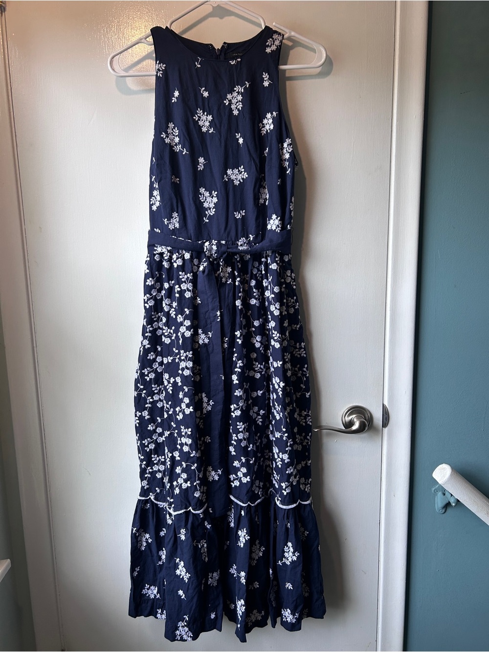 Ann Taylor Navy Maxi Dress with White Floral Motif